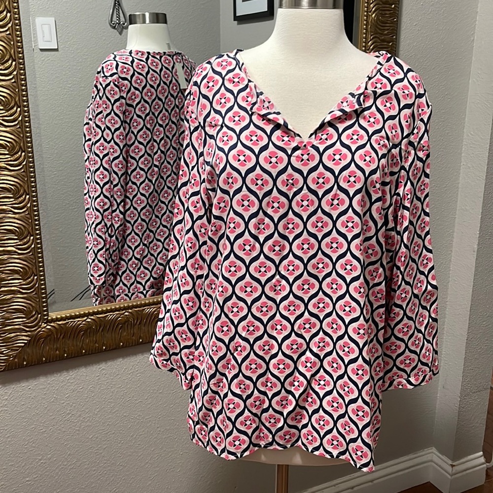 Talbots Navy & Pink Patterned Blouse